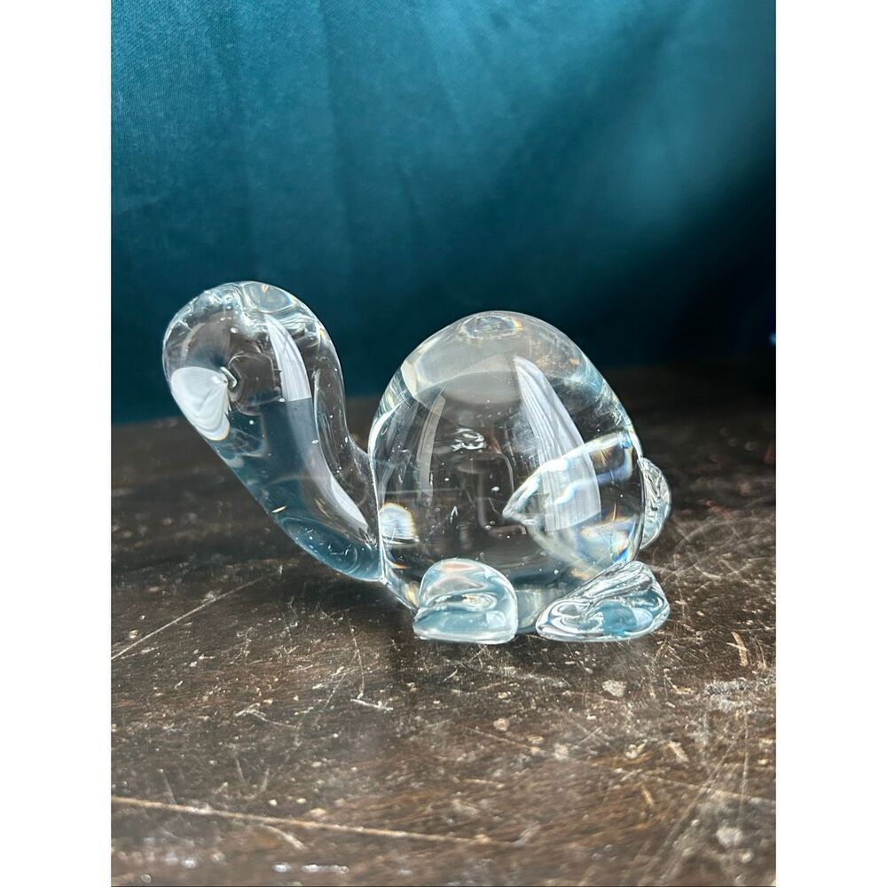 Cute Chunky Turtle Clear Glass Hand Blown Paperweight